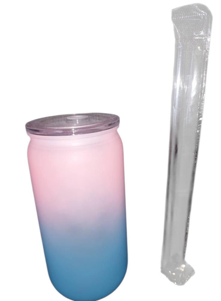 pink & blue 16oz tumbler plastic with straw