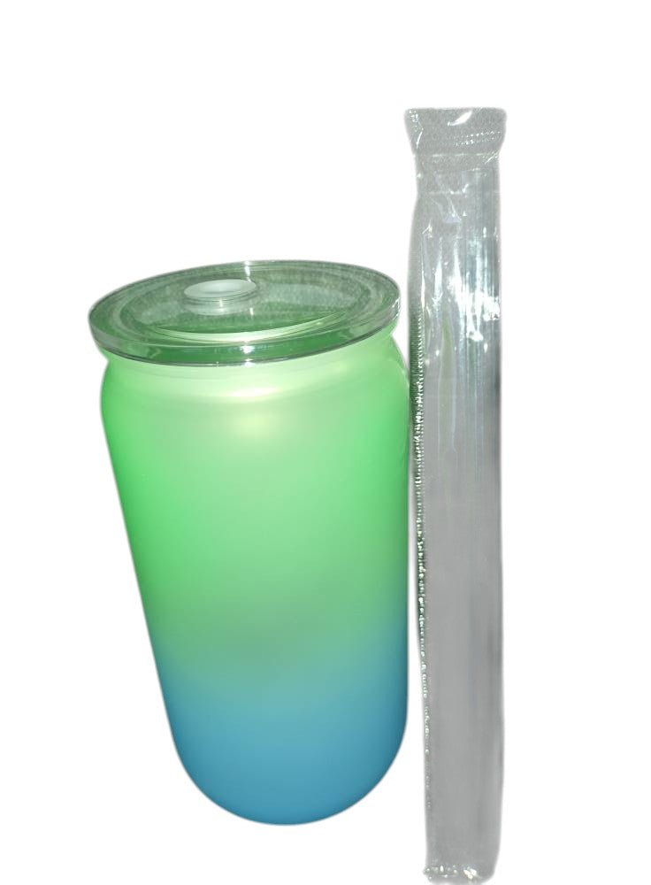 16oz tumbler plastic with straw blue & green