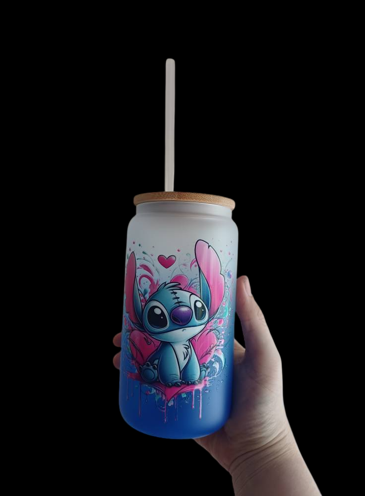 Blue Guy 16oz ombre glass tumbler with straw